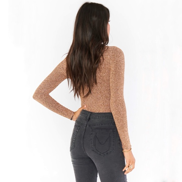 NWOT SHOW ME YOUR
MUMU Party Time Bodysuit in Gold Shinny Shine size L - Picture 8 of 13